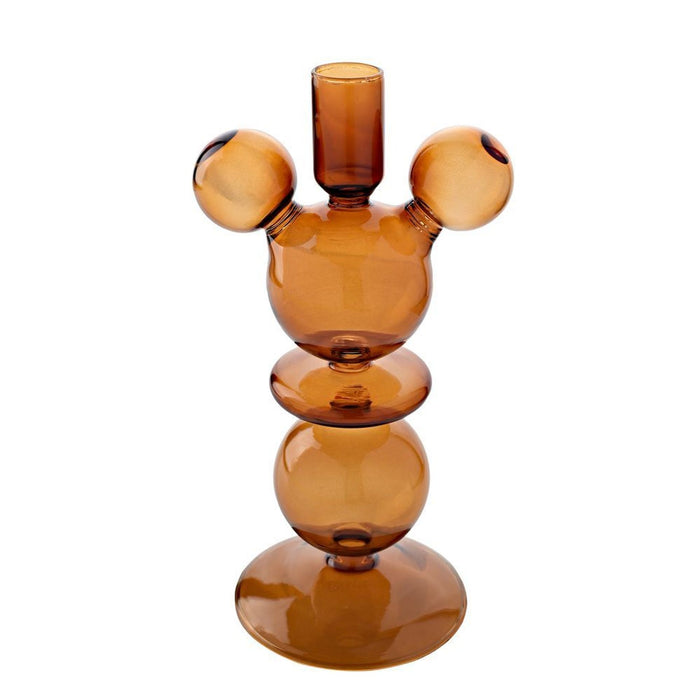 Disney Set Of 2 Mickey Shaped Glass Taper Candle Holders