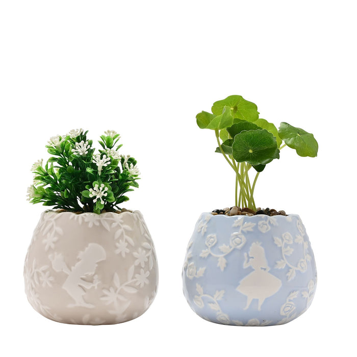 Disney Alice in Wonderland Set of 2 Mini Planters with Faux Plants