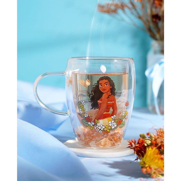 Disney Pastel Princess Floral Decorative Glass Mug - Moana