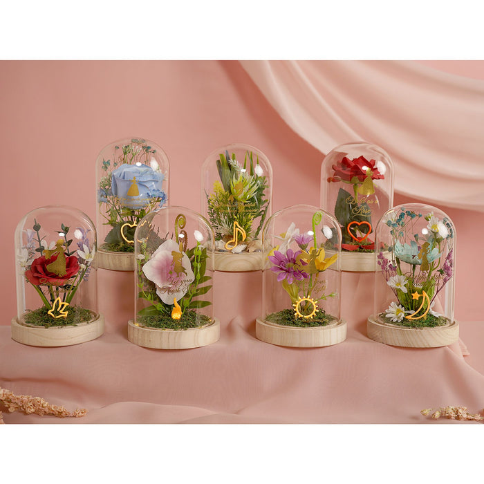 Disney Pastel Princess Florals In A Cloche With Neon Light - Ariel