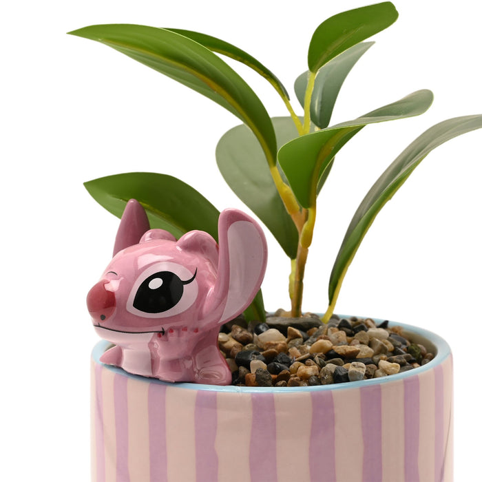 Disney Stitch Planter with 3D Angel & Faux Plant