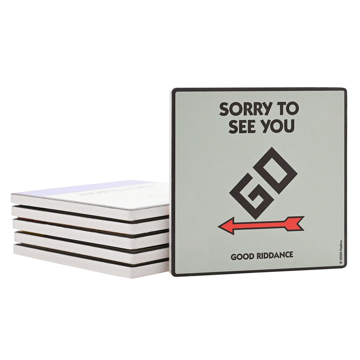 Monopoly Square Coaster in Ceramic & Cork Finish - Sorry to see you Go