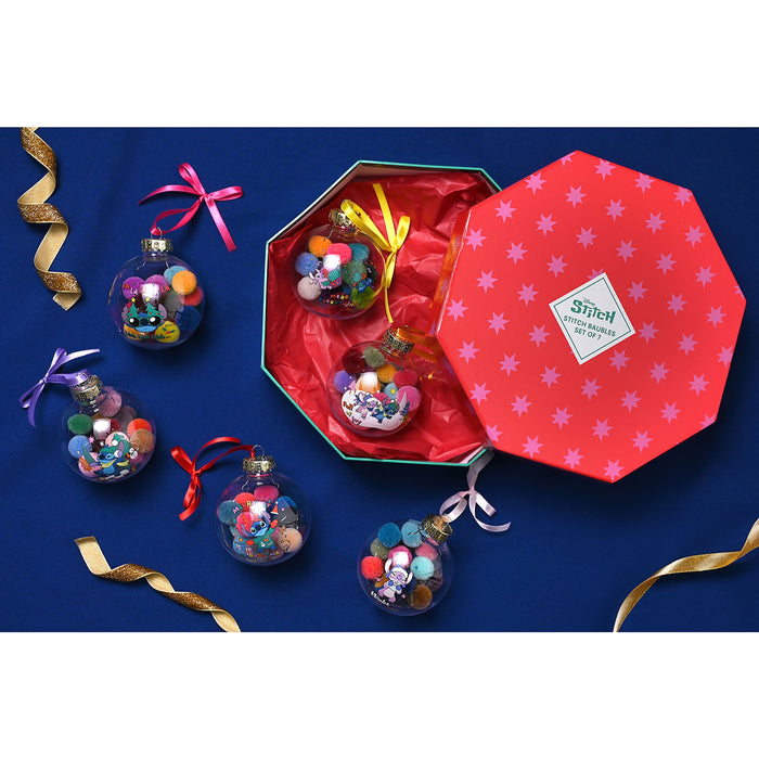 Disney Stitch Set of 7 Baubles with Pom Poms